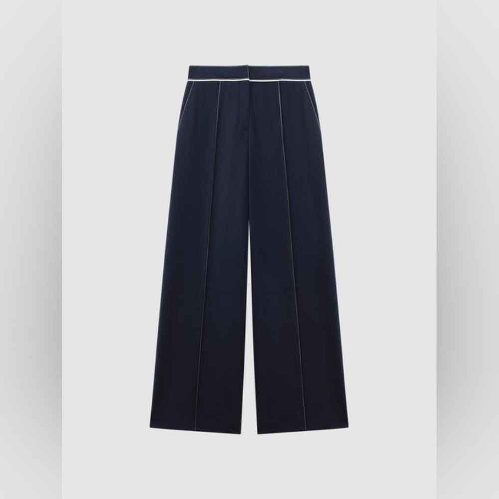NWT REISS ORIEL CONTRAST STITCH WIDE LEG TROUSERS Color: Navy SIZE 6 - Picture 6 of 9